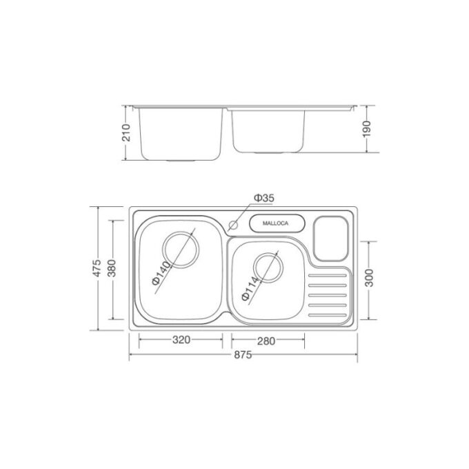 Chậu rửa chén Inox Malloca MS 1024 7 Kích thước chậu rửa bát bán thủ công Malloca MS - 1024