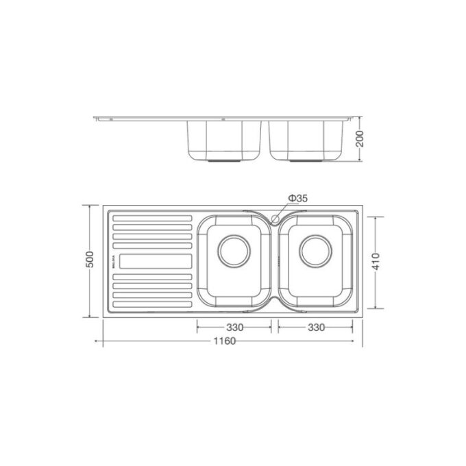 Chậu rửa chén Inox Malloca MS 1025L NEW 7 Kích thước chậu rửa bát bán thủ công Malloca MS - 1025L NEW