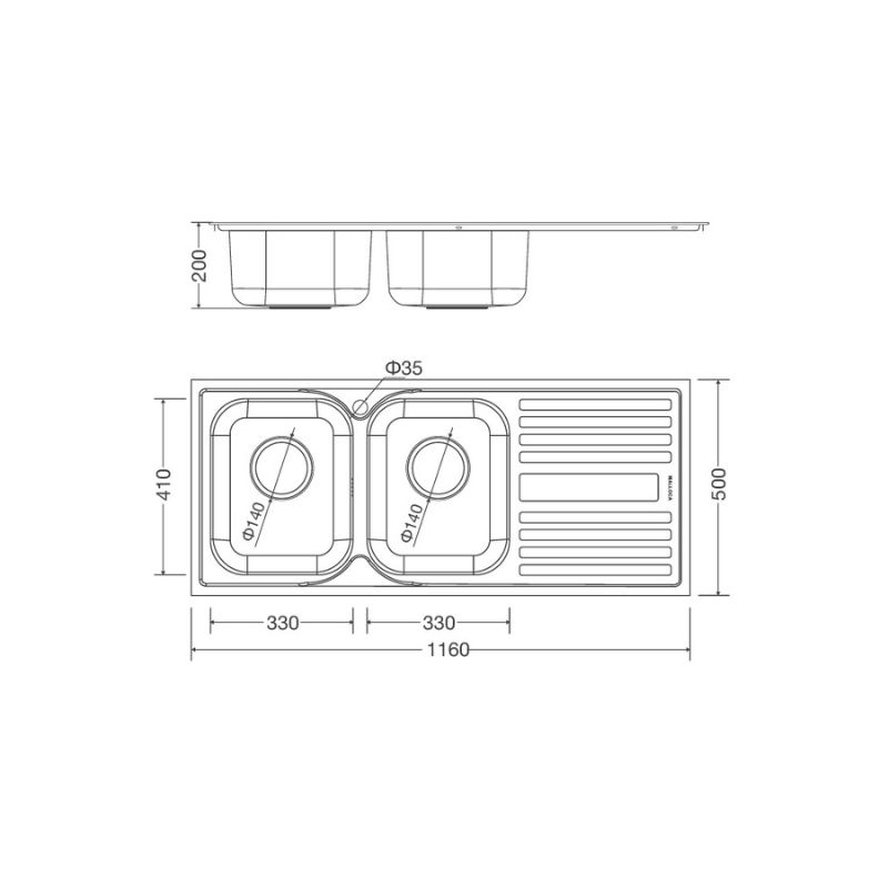 Kích thước chậu rửa bát bán thủ công Malloca MS - 1025R NEW Kích thước chậu rửa bát bán thủ công Malloca MS - 1025R NEW