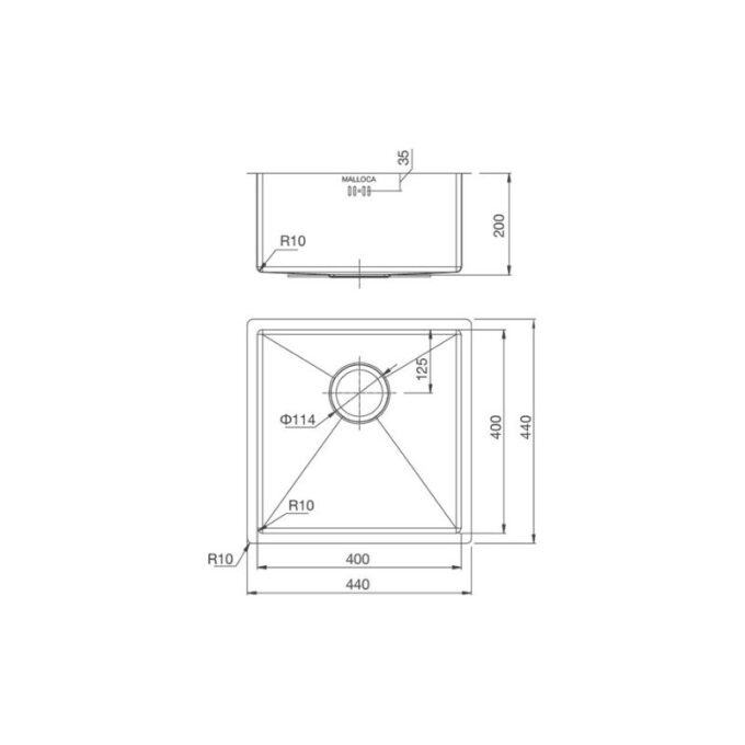 Kích thước chậu rửa bát bán thủ công Malloca MS 1044