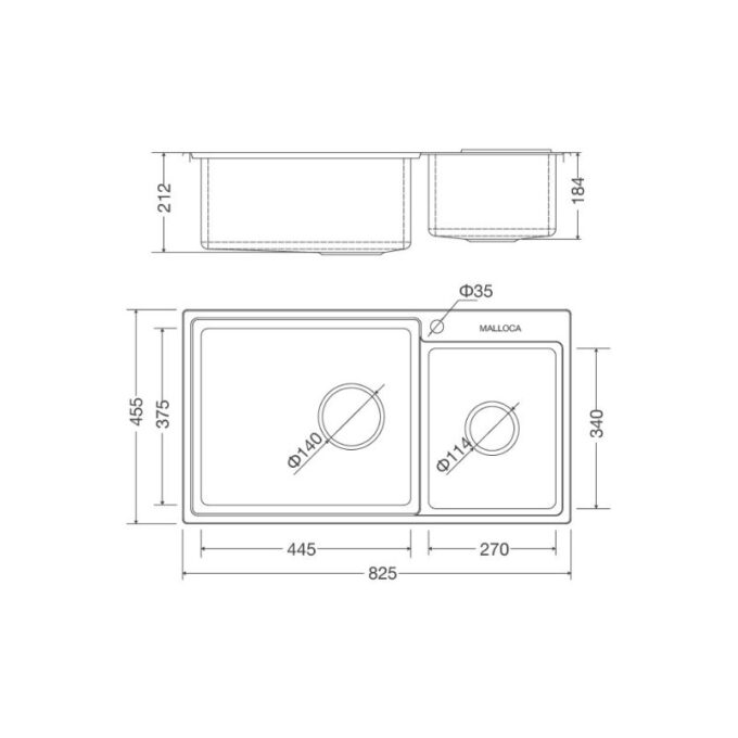 Kích thuớc Chậu rửa bát bán thủ công Malloca MS 8801