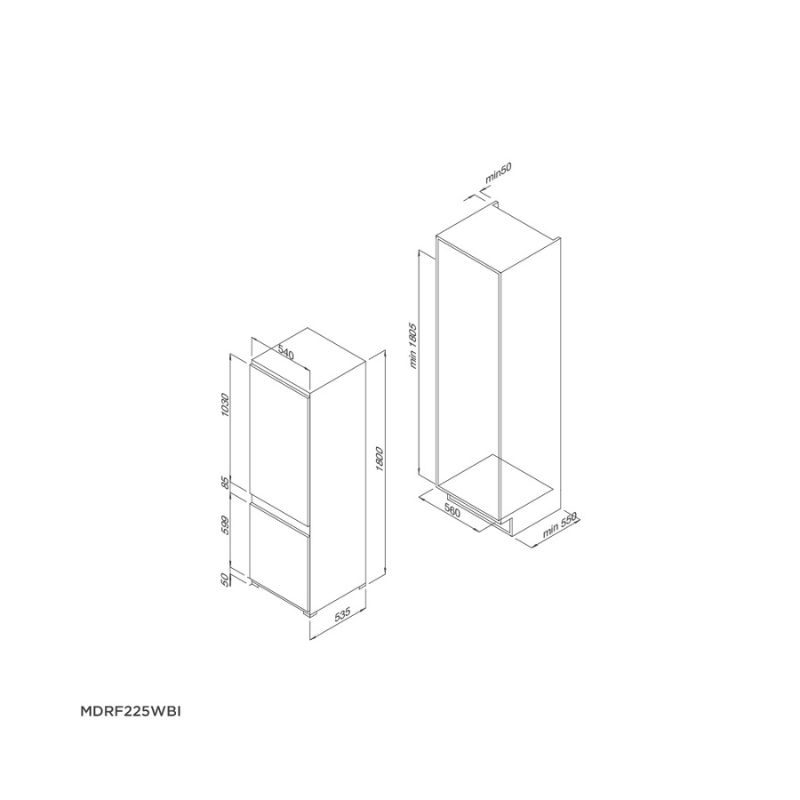Kích thước tủ lạnh âm tủ Malloca MDRF - 225WBI Kích thước tủ lạnh âm tủ Malloca MDRF - 225WBI