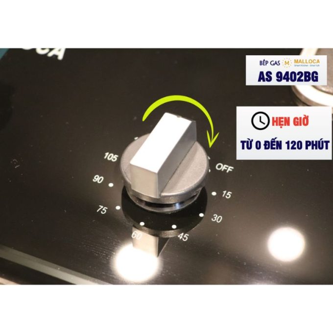 Bếp gas âm 2 vùng nấu Malloca AS 9402BG/ Màu đen + Xanh 5 AS 9402BG chế độ hẹn giờ nấu