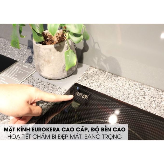 Bếp điện từ 2 vùng nấu Malloca MH 02IR D / Bếp 1 điện 1 từ, Kính Eurokera 4 MH-02IR D mặt kính chấm bi cao cấp