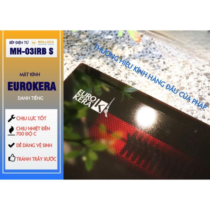 Bếp điện từ 3 vùng nấu Malloca MH-03IRB S / Bếp 2 từ 1 điện, kính Eurokera 5 MH-03IRB mặt kính cao cấp