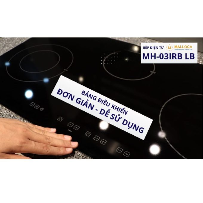 Bếp điện từ 3 vùng nấu Malloca MH-03IRB LB / 2 Vùng từ 1 vùng điện, kính Eurokera 4 MH-03IRB LB bảng điều khiển đơn giản