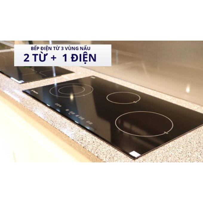 Bếp điện từ 3 vùng nấu Malloca MH-03IRB LB / 2 Vùng từ 1 vùng điện, kính Eurokera 3 MH-03IRB LB bếp điện từ 3 vùng nấu