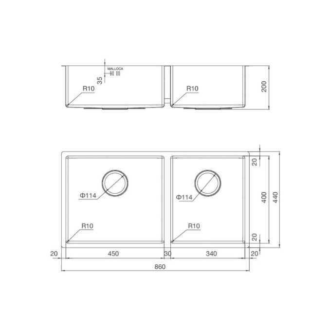 Chậu rửa bát inox 2 hố Malloca MS 6065 3 kích thước của Chậu Rửa bát Malloca MS 6065
