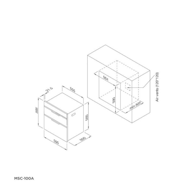 kích thước của Máy sấy bát Malloca MSC-100A
