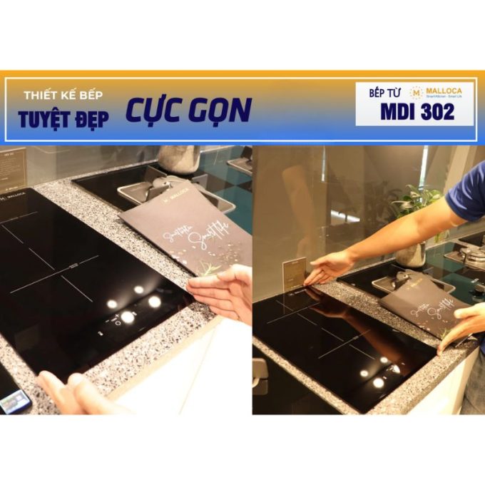Bếp từ 2 vùng nấu Malloca MDI 302 / Nhập khẩu Tây Ban Nha, kiểu Domino, kính Schott Ceran 4 MDI 302 thiết kế nhỏ gọn