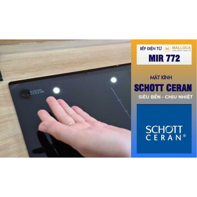 Bếp điện từ 2 vùng nấu Malloca MIR 772 / 1 từ 1 điện / Nhập khẩu Tây Ban Nha, kính Schott Ceran 6 MIR 772 mặt kính Schott ceran