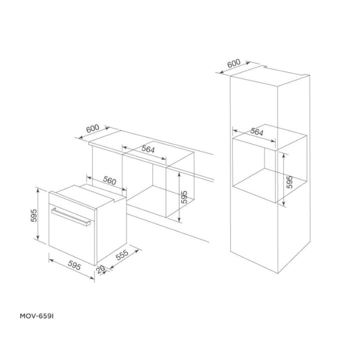 Lò nướng âm tủ Malloca MOV-659I 8 kích thước của Lò nướng Malloca MOV-659I