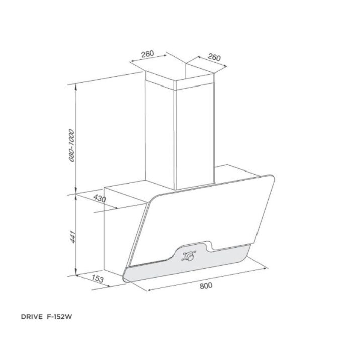 Máy hút mùi áp tường Malloca DRIVE F-152W 6 kích thước của Máy hút mùi Malloca DRIVE F-152W