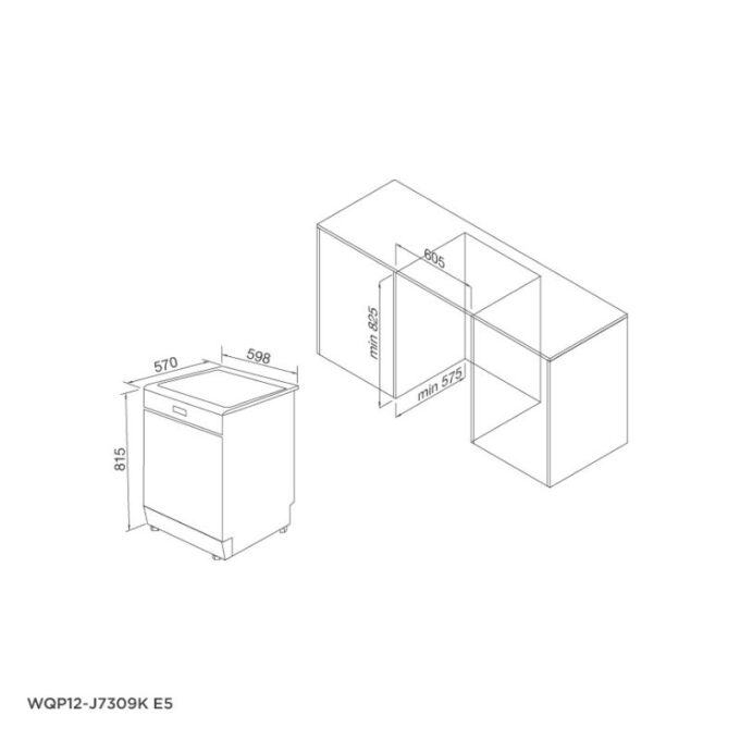 Máy rửa chén âm tủ Malloca WQP12-J7309K E5 5 kích thước của Máy rửa bát Malloca WQP12-J7309K E5