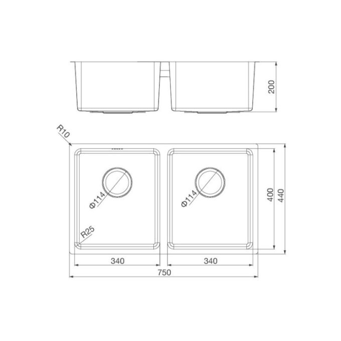 kích thước của Chậu rửa bát Malloca MS 6075