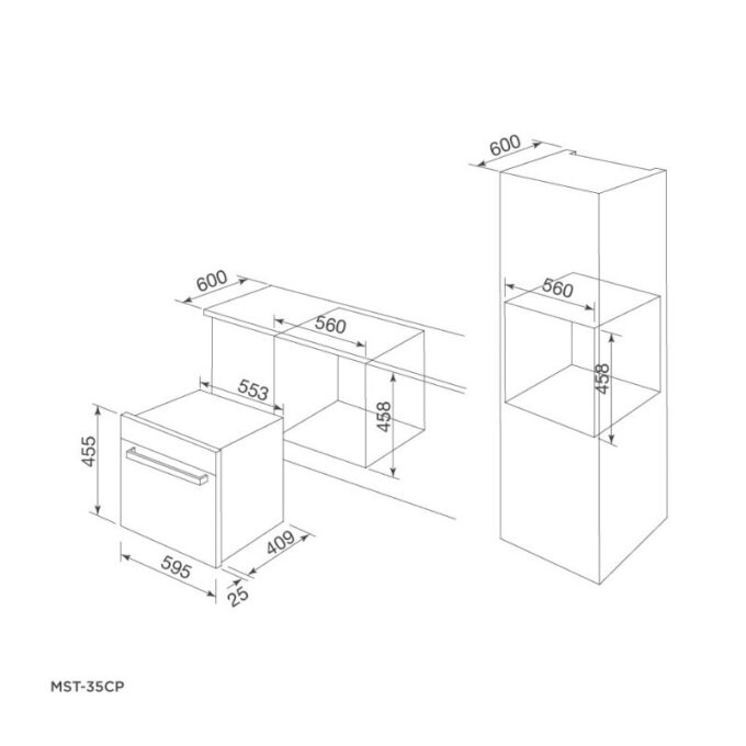 Lò hấp Malloca MST-35CP 3 kích thước của Lò hấp Malloca MST-35CP
