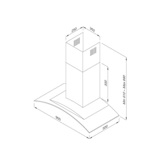 Máy hút mùi áp tường Malloca Gama K3155.9 3 kích thước của Máy hút mùi Malloca Gama K3155.9