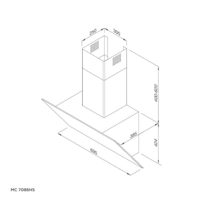 Máy hút mùi áp tường Malloca MC 7086HS 4 kích thước của Máy hút mùi Malloca MC 7086HS