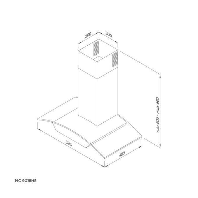 Máy hút mùi áp tường Malloca MC 9018HS 3 kích thước của Máy hút mùi Malloca MC 9018HS