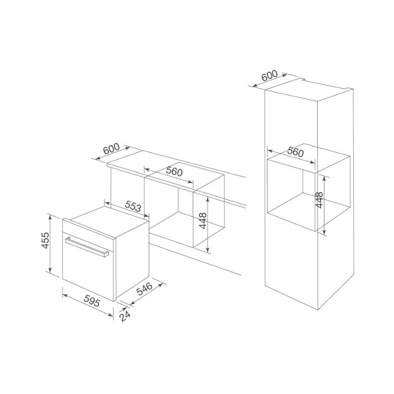 kích thước của Lò nướng âm tủ Malloca MOV-40CP kích thước của Lò nướng âm tủ Malloca MOV-40CP