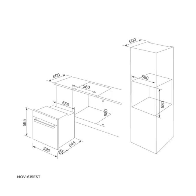 Lò nướng điện âm tủ 61L Malloca MOV-615EST 3 kích thước của Lò nướng điện âm tủ Malloca MOV-615EST