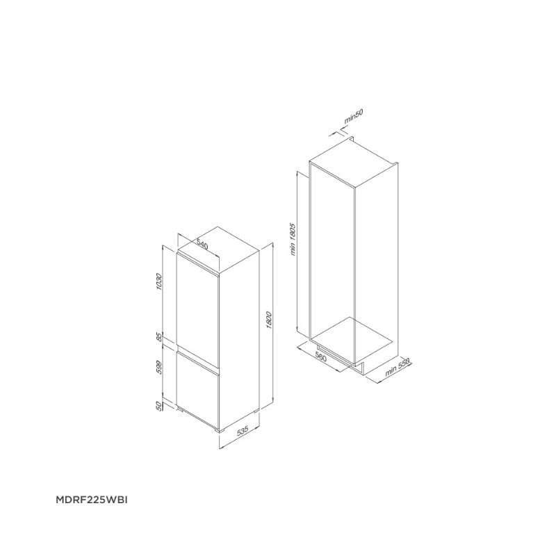 kích thước của Tủ lạnh âm tủ Malloca MDRF225WBI kích thước của Tủ lạnh âm tủ Malloca MDRF225WBI