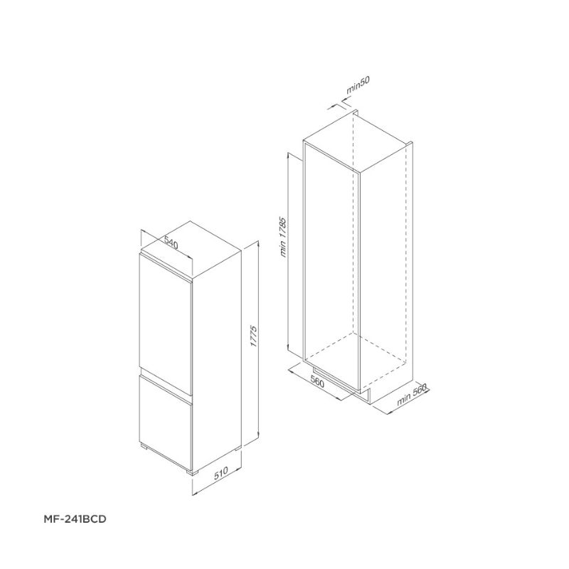 kích thước của Tủ lạnh âm tủ Malloca MF-241BCD kích thước của Tủ lạnh âm tủ Malloca MF-241BCD