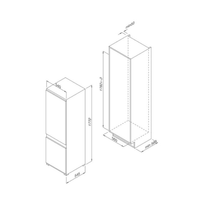 Tủ lạnh âm tủ Malloca MF-246EBI 3 kích thước của Tủ lạnh âm tủ Malloca MF-246EBI