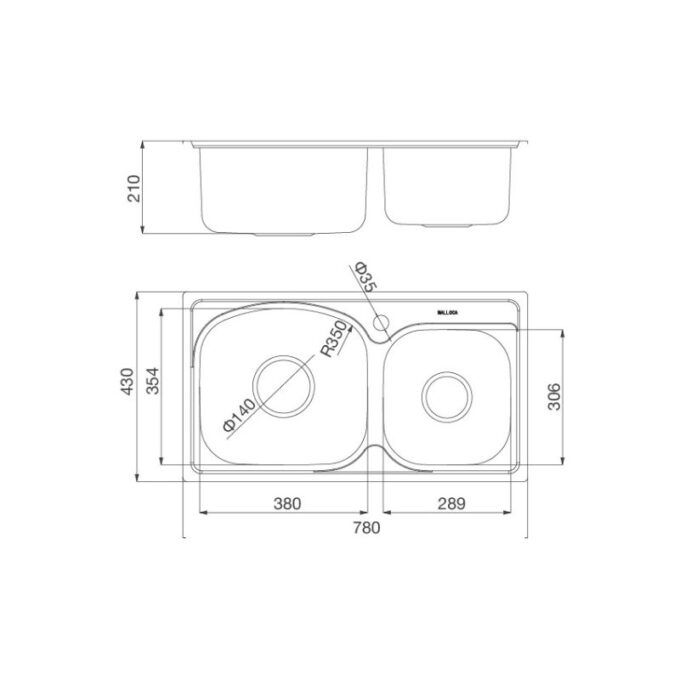 Chậu rửa bát inox 2 hố Malloca MS 1011P 3 Kích thước của Chậu rửa bát Malloca MS 1011P