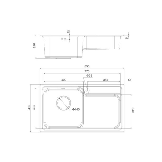 Kích thước của Chậu rửa bát Malloca MS 1028 N