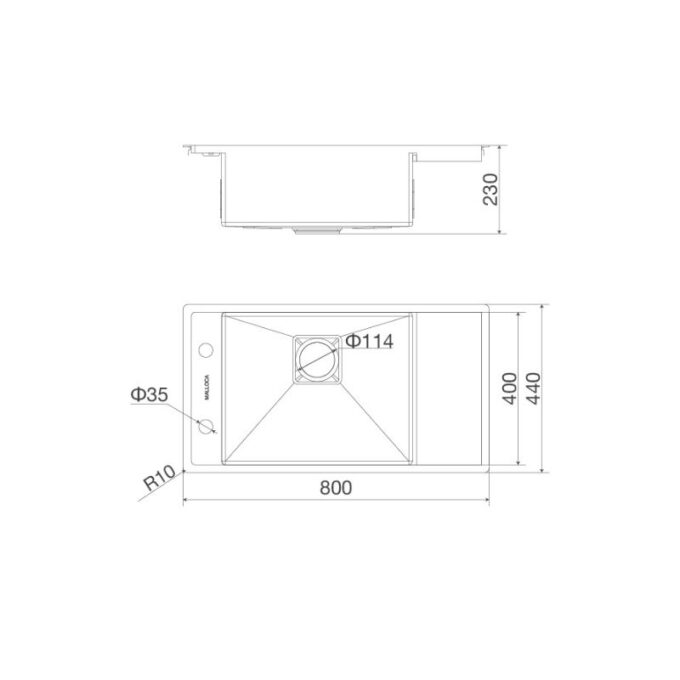 Chậu rửa bát inox 1 hố Malloca MS 6303 WST 4 Kích thước của Chậu rửa bát Malloca MS 6303 WST