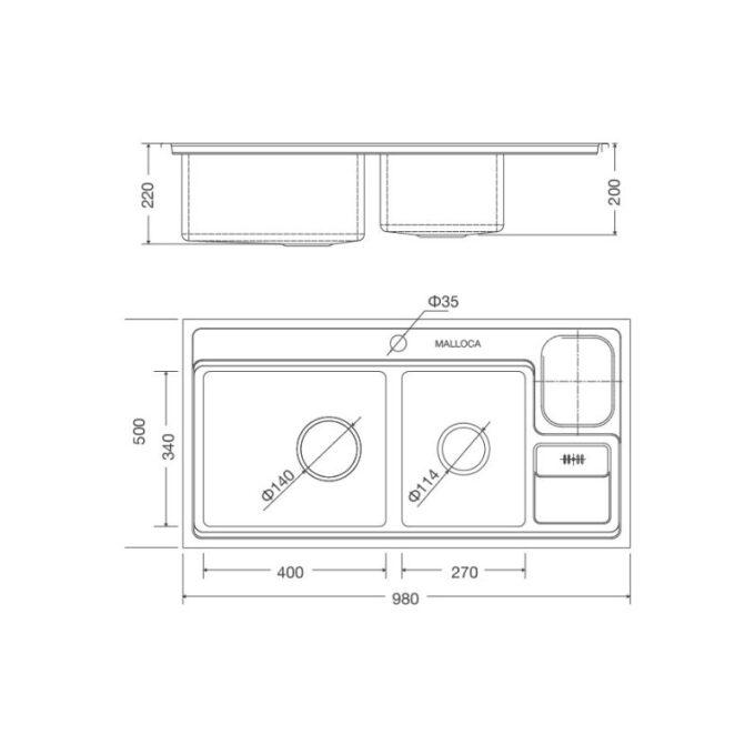 Kích thước của Chậu rửa bát Malloca MS 8804 N