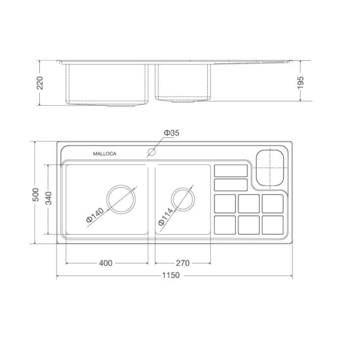 Kích thước của Chậu rửa bát Malloca MS 8817 N