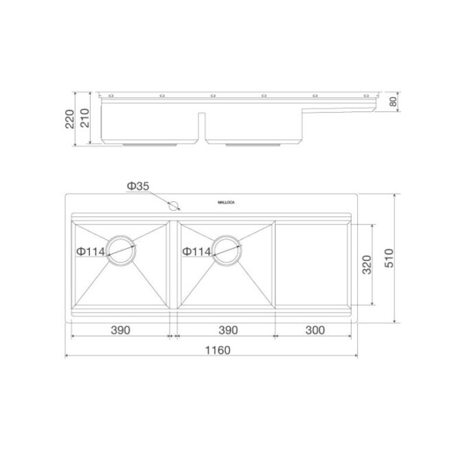 Kích thước của Chậu rửa bát Malloca Slide MS 1162R