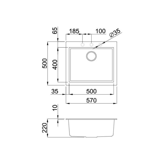 kích thước của Chậu rửa bát Malloca Titanium G-10573