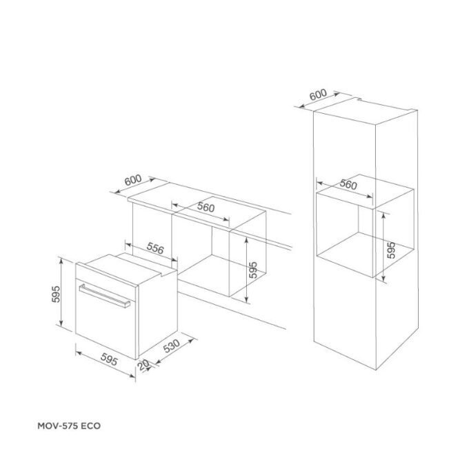 kích thước của Lò nướng âm tủ Malloca MOV-575 ECO