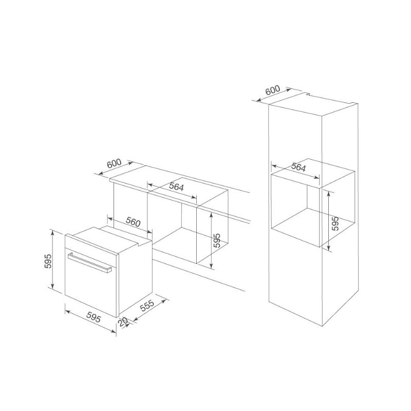 kích thước của Lò nướng điện âm tủ Malloca MOV-659 PGR kích thước của Lò nướng điện âm tủ Malloca MOV-659 PGR