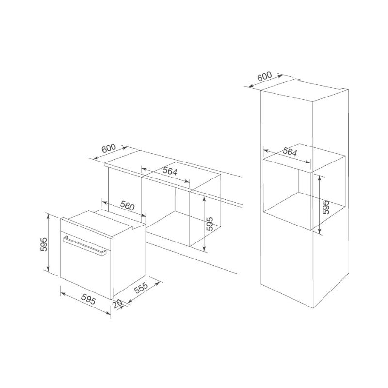kích thước của Lò nướng điện âm tủ Malloca MOV-72 PYRO kích thước của Lò nướng điện âm tủ Malloca MOV-72 PYRO