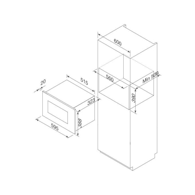 Lò vi sóng âm tủ Malloca MW-820B 3 Kích thước lò vi sóng âm tủ Malloca MW-820B