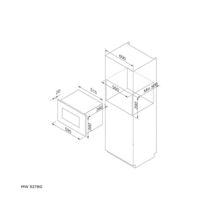 Kích thước lò vi sóng Malloca MW-927BG (trắng)