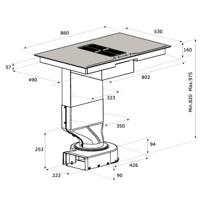Bếp từ kết hợp máy hút mùi Malloca HIH-864 LI 5 Kích thước Bếp từ kết hợp máy hút mùi Malloca HIH-864 LI