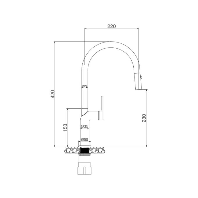 Kích thước Vòi rửa chén K2203-CR