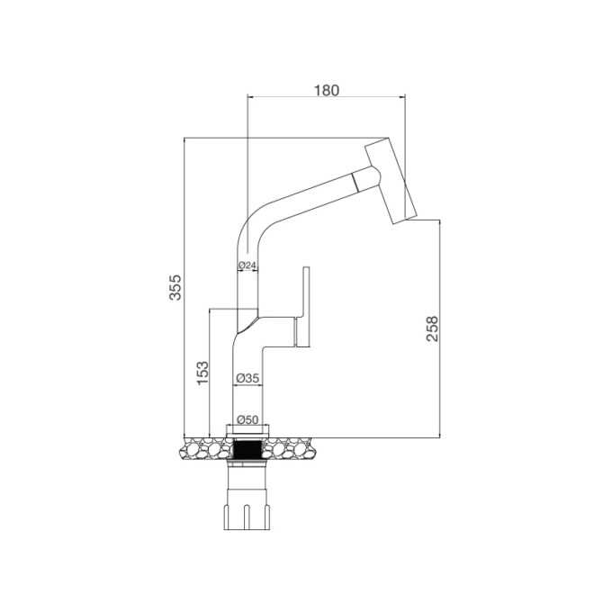 Kích thước Vòi rửa chén K2206-CR