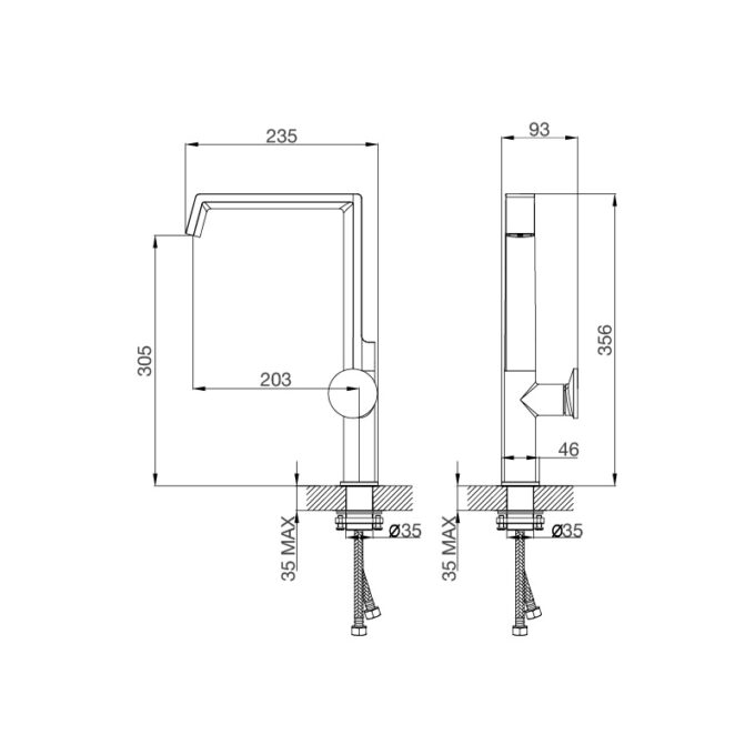 Kích thước Vòi rửa chén K342BM