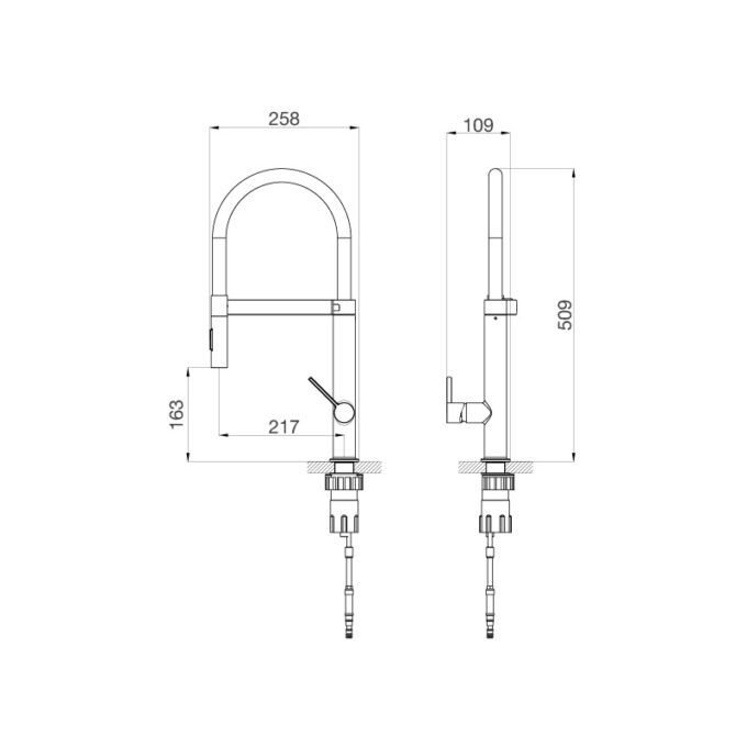 Vòi rửa chén Malloca K586SBS 3 Kích thước Vòi rửa chén K586SBS