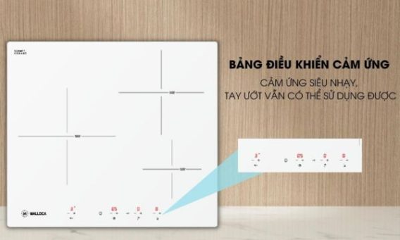 Bếp từ 3 vùng nấu Malloca MI 593W / Nhập khẩu Tây Ban Nha / Kính Schott Ceran trắng sữa 4 Bảng điều khiển cảm ứng thông minh