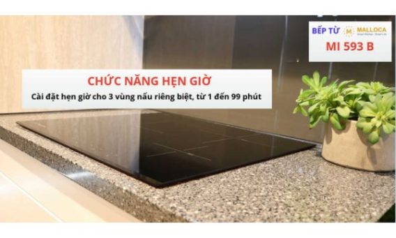 Bếp từ 3 vùng nấu Malloca MI 593B / Nhập khẩu Tây Ban Nha, kính Schott Ceran 7 Chức năng hẹn giờ riêng biệt cho từng vùng nấu