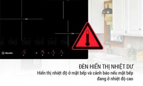 Bếp điện từ 3 vùng nấu Malloca MIR 593 / 2 Vùng từ 1 vùng điện, nhập khẩu Tây Ban Nha, kính Schott Ceran 15 Đèn hiển thị nhiệt dư