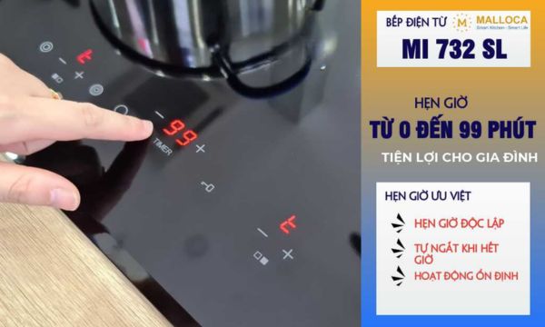 Bếp từ 2 vùng nấu Malloca MI 732 SL / Nhập khẩu Tây Ban Nha, kính Schott Ceran 14 Hẹn giờ nấu