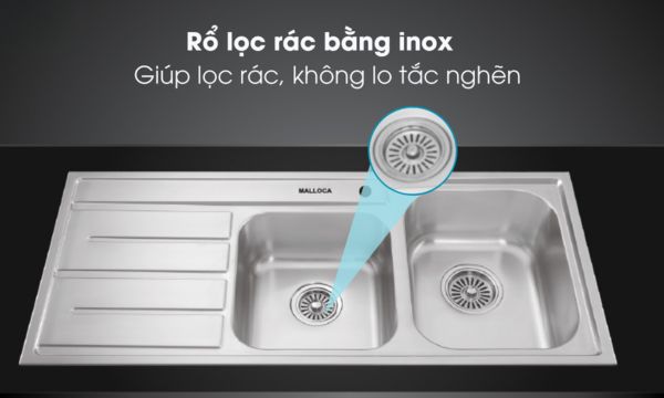 Chậu rửa chén Inox Malloca MS 1025R NEW 8 MS 1025R New bộ lọc rác bằng inox